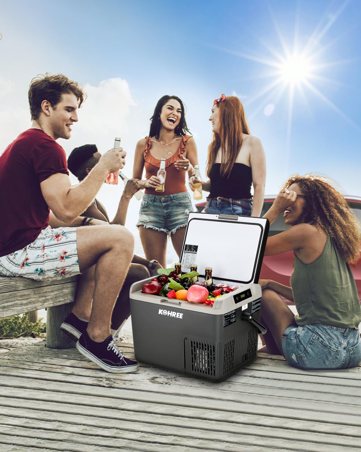 Kohree 12 Volt Car Refrigerator, 19QT(18L) Car Fridge with Large Handle, -4℉~68℉ 12V Electric Cooler 12/24V DC 12/24V DC, 110-240V AC Compressor Portable Freezer for Camping Road Trips Travel