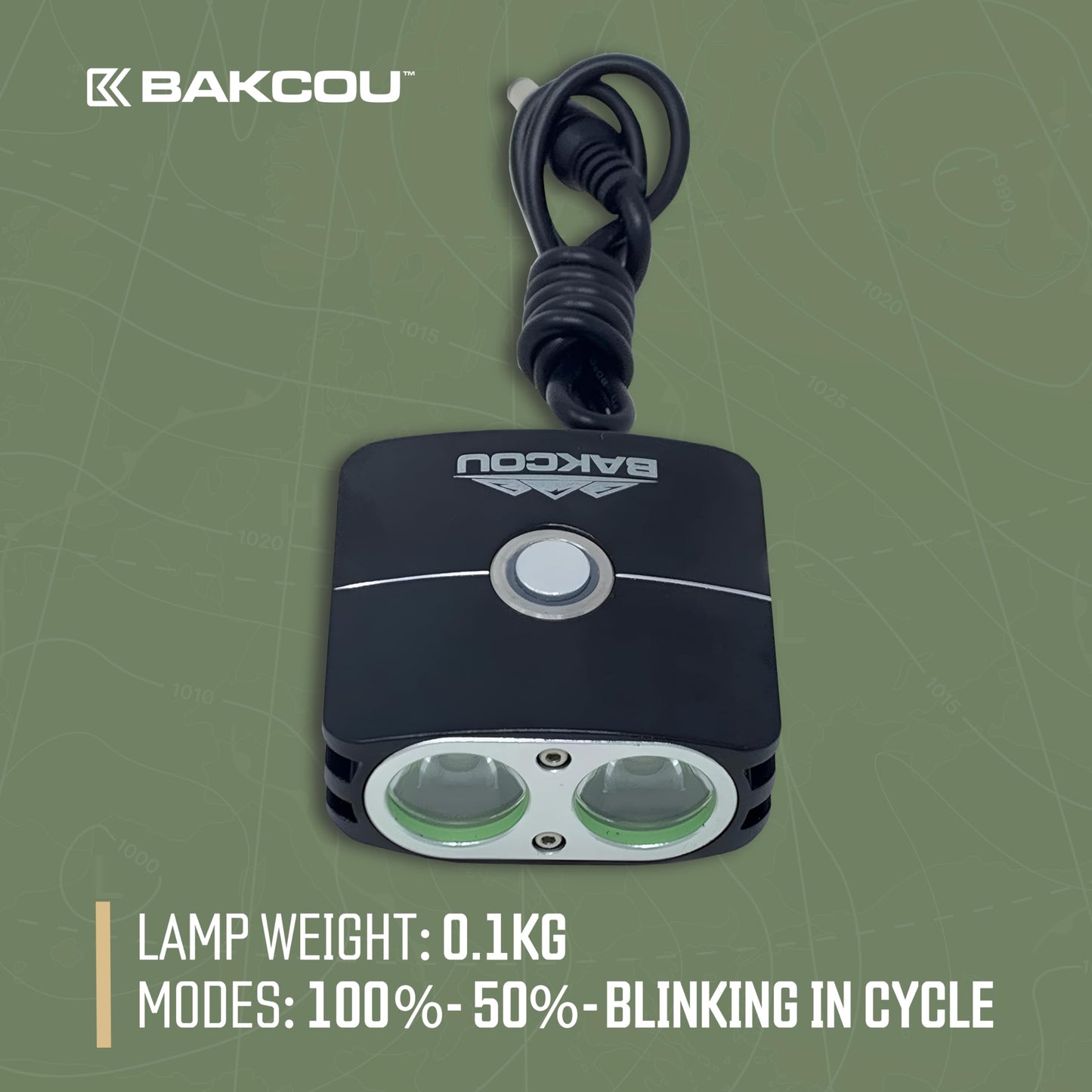 Bakcou - 2200 Lumen GoProMount Headlight - E-Bike Light with Blinking Modes, USB Rechargeable, Waterproof, Dual LED Design, 120-Hour Battery