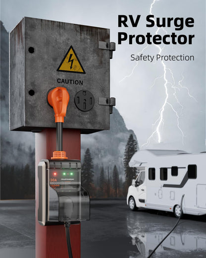 CRTBETLIF RV Surge Protector 30 amp, 2026 Upgraded 13000J Surge Protection RV Circuit Analyzer 30 amp RV Surge Protector with Waterproof Cover, RV Adapter Plug for Camper, Travel Trailers - TT-30P