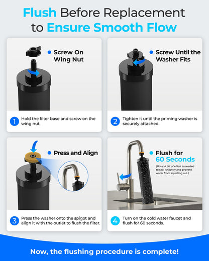 Waterdrop 2.25G Gravity Water Filter System, NSF/ANSI 42&372 Standard, Stainless Steel System with 4 Carbon Filters, Reduces 99% of Lead and Chlorine for Home, Camping, Emergencies