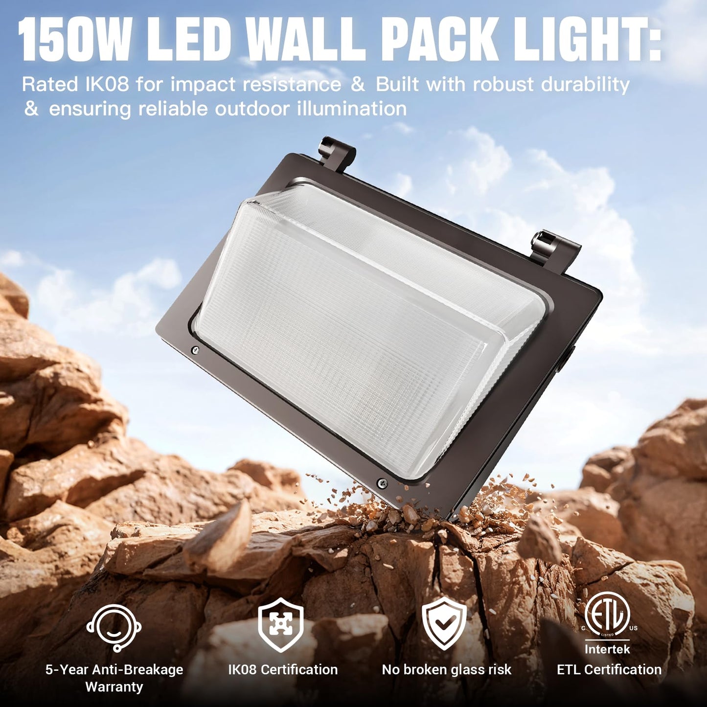SLAclite 150W LED Wall Pack with Photocell Dusk to Dawn 5000K Waterproof Commercial Outdoor Light Fixture 22500lm 120-277V Equivalent,Energy Save Flood Lights for Building,Yard,Warehouse,Garage-4pack