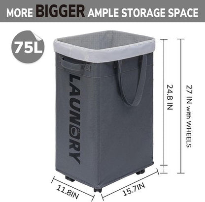 Goodpick Laundry Basket - Rolling Hamper with Removable Wash Bag | 75L Capacity, Grey Color