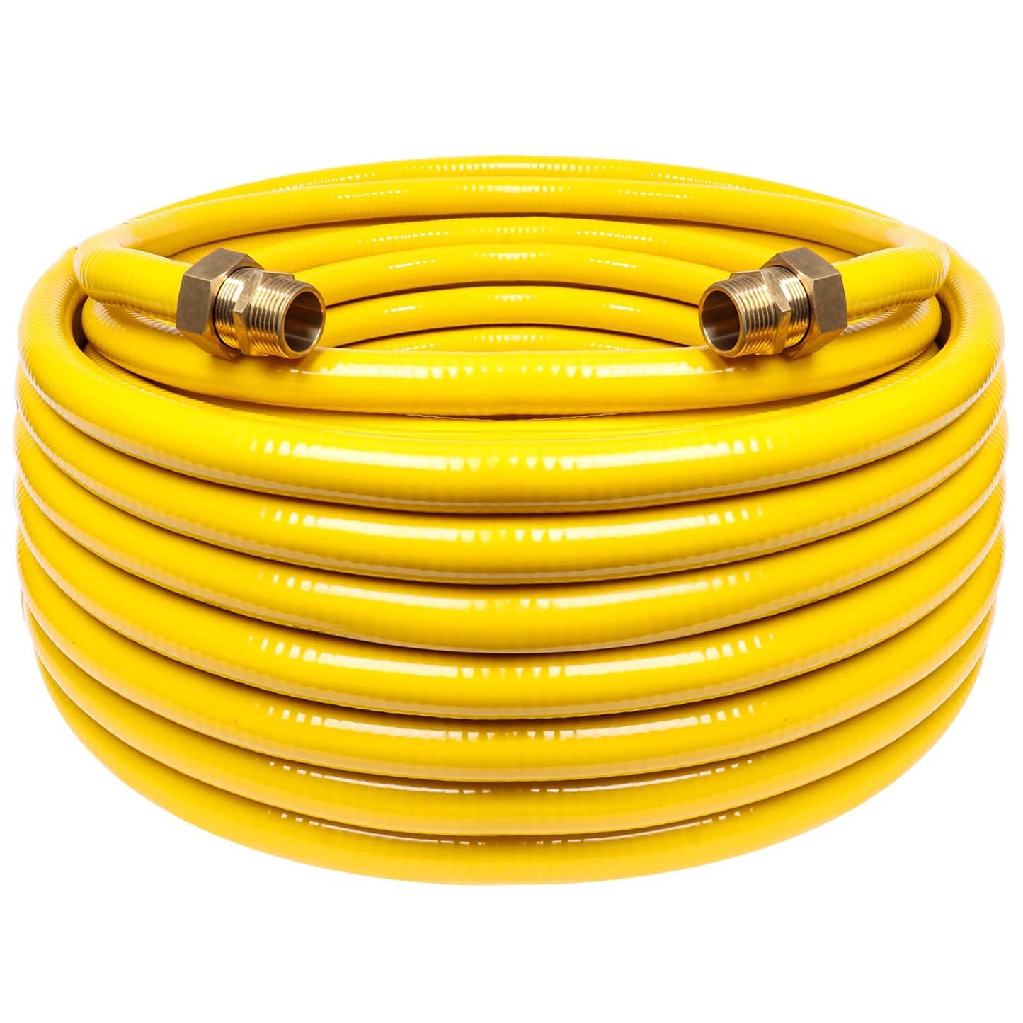 Grehitk 100ft 3/4'' Flexible Gas Line, CSST Corrugated Stainless Steel Tubing Pipe Kit, Natural Gas Line Propane Pipe Conversion Kit Grill Hose with 2 Male Adapter Fittings (100ft 3/4'')