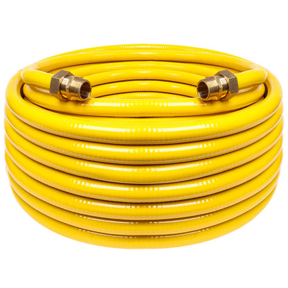 Grehitk 100ft 3/4'' Flexible Gas Line, CSST Corrugated Stainless Steel Tubing Pipe Kit, Natural Gas Line Propane Pipe Conversion Kit Grill Hose with 2 Male Adapter Fittings (100ft 3/4'')
