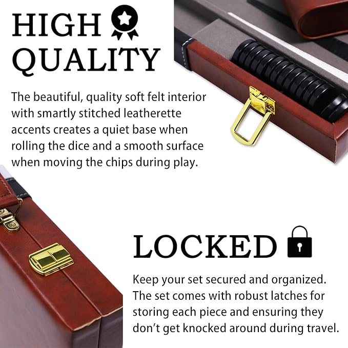 Backgammon Sets for Adults 15 inch Backgammon Brown Sets Classic Board Game with Premium Leather Case Portable Travels Strategy Backgammon Game Set for Adults Kids (Brown)