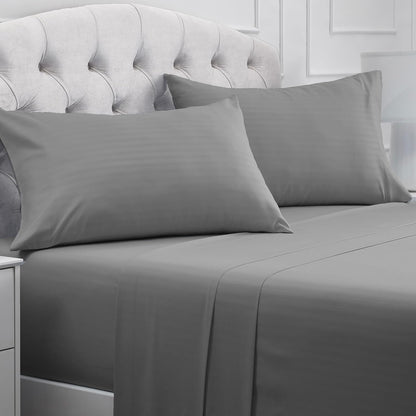 Mellanni Full Sheets Set - 4 PC Hotel Luxury Bedding | Extra Soft, Cooling, Wrinkle-Resistant (Striped Gray/Silver)
