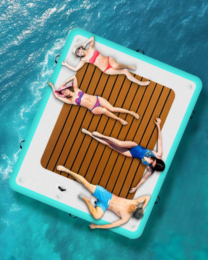 WUHUWOO Inflatable Floating Dock 10 * 6FT Inflatable Platform for Lake Sea Swimming Pool Water Boat Raft Island Floats with Storage Bag