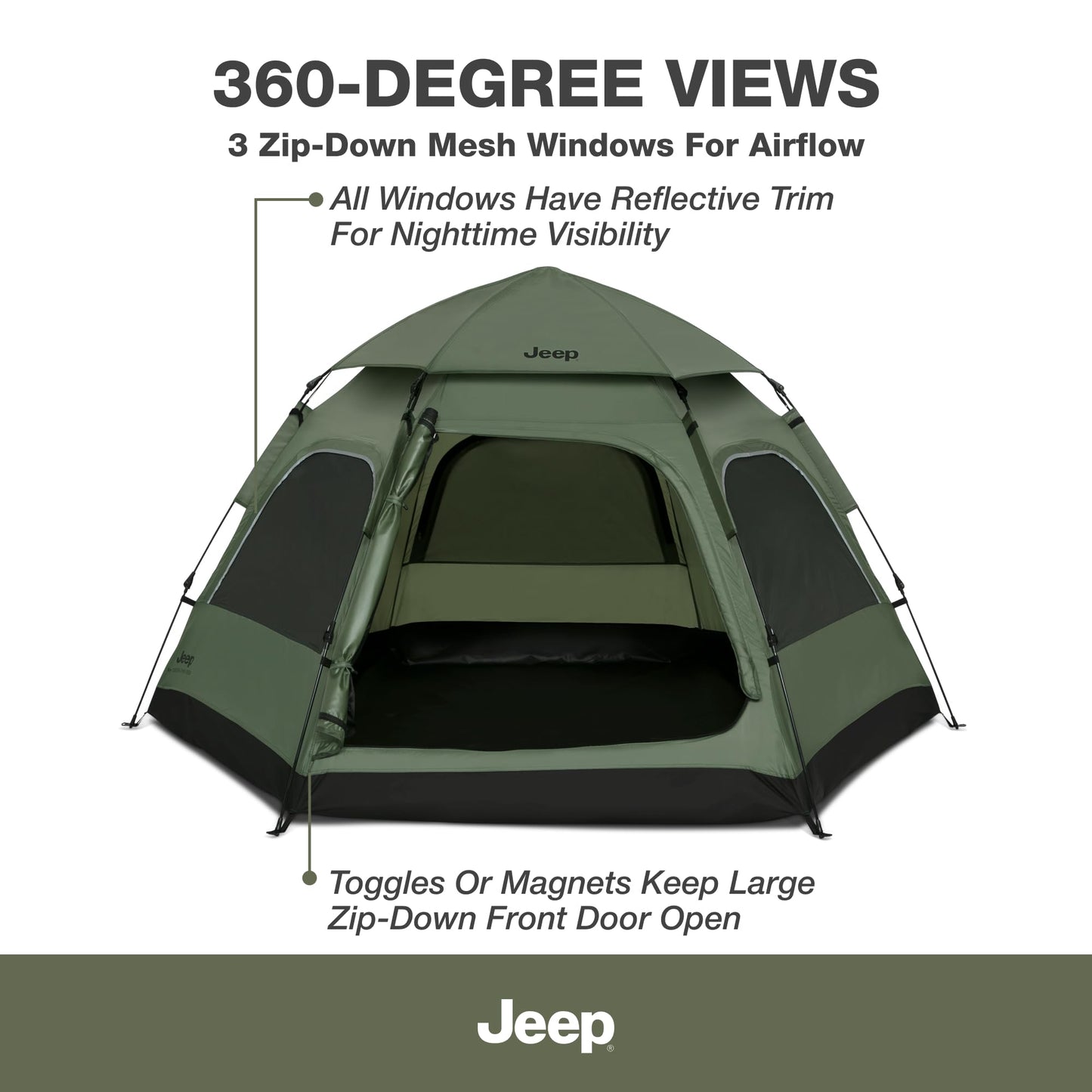 Jeep Compass 4-Person Pop Up Instant Tent by Delta Children with Carry Bag, Stakes and Guy Lines – Waterproof - UPF 50+Protection, Olive Green
