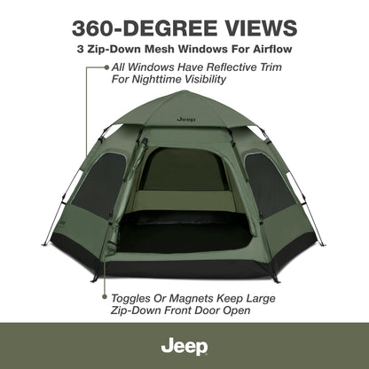 Jeep Compass 4-Person Pop Up Instant Tent by Delta Children with Carry Bag, Stakes and Guy Lines – Waterproof - UPF 50+Protection, Olive Green
