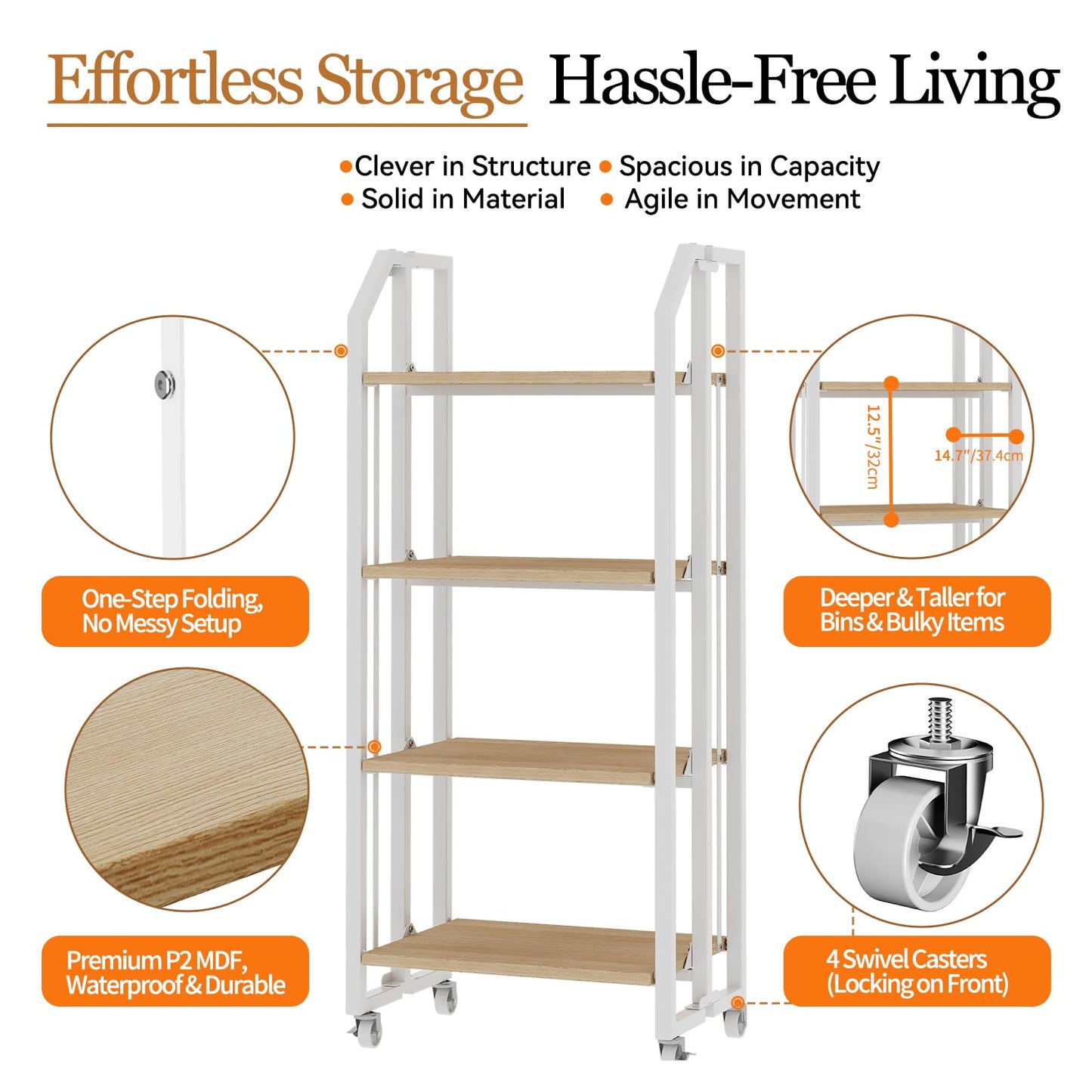 VYRIVA No Assembly Double-Sided Folding Bookshelf for Living Room, 4 Tier Collapsible Book Shelf for Home Office, Portable Bookcase Storage Organizer