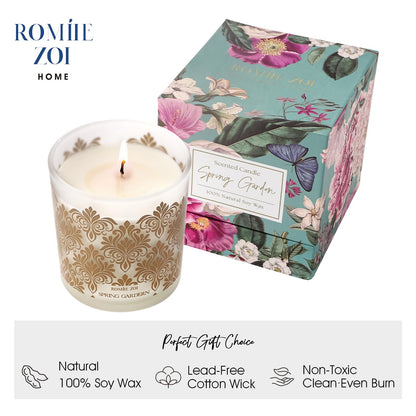 ROMIIE ZOI Scented Candle - Garden with Scent of Mix Floral Bouquet- 6oz Aromatherapy Soy Wax Jar Candle for Home, Gifts for Women - 170g