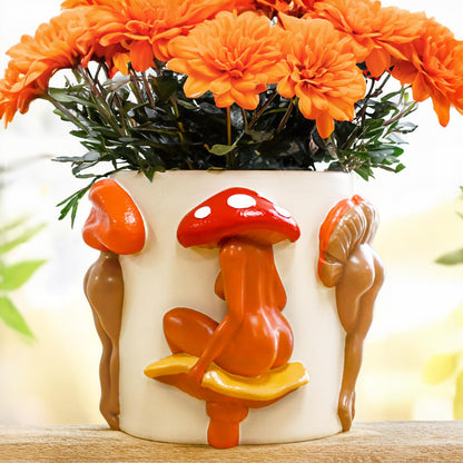 GUGUGO Mushroom Lady Body Plant Pots, Quirky Unique Cute Planters and Boho Funky Eclectic Home Decor, Mushroom Butt Flower Pots, Indoor Succulent Planter, Modern Aesthetic for Decorating, White Back