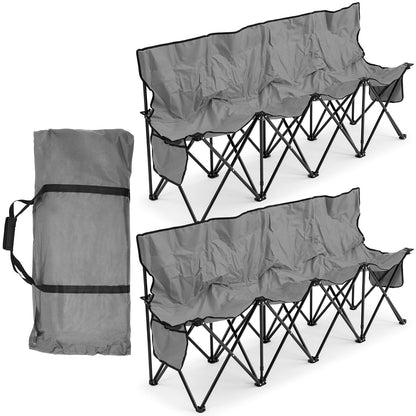 Kigley 2 Pack 4 Seat Folding Soccer Bench, Portable Sports Bench with Carry Bag and Side Pockets, 8 Person Sideline Chairs for Football Basketball Camping Practice Games(Gray)