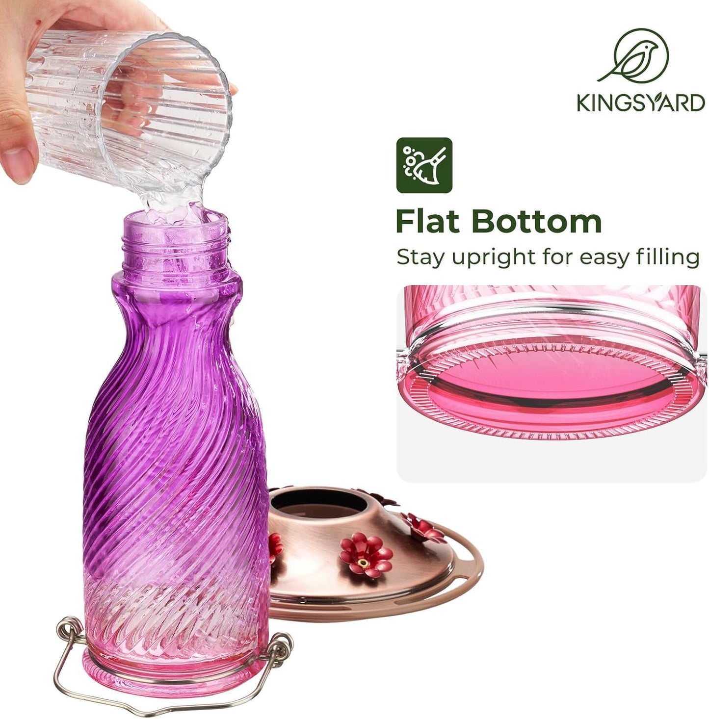 Kingsyard Hummingbird Feeder - 24 oz Outdoor Nectar Feeder with 6 Ports & Ant Moat | Easy Clean Purple