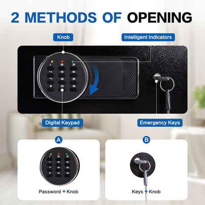 Safe Box, 1.9 Cubic Feet Security Home Safe Box, W/Electronic Digital Keypad, Dual Alarm System, LED Light, Adjustable Shelf, for Money,Documents, Jewelry, Home, Hotel Use, 15"D x 12.2W" x 17.7"H