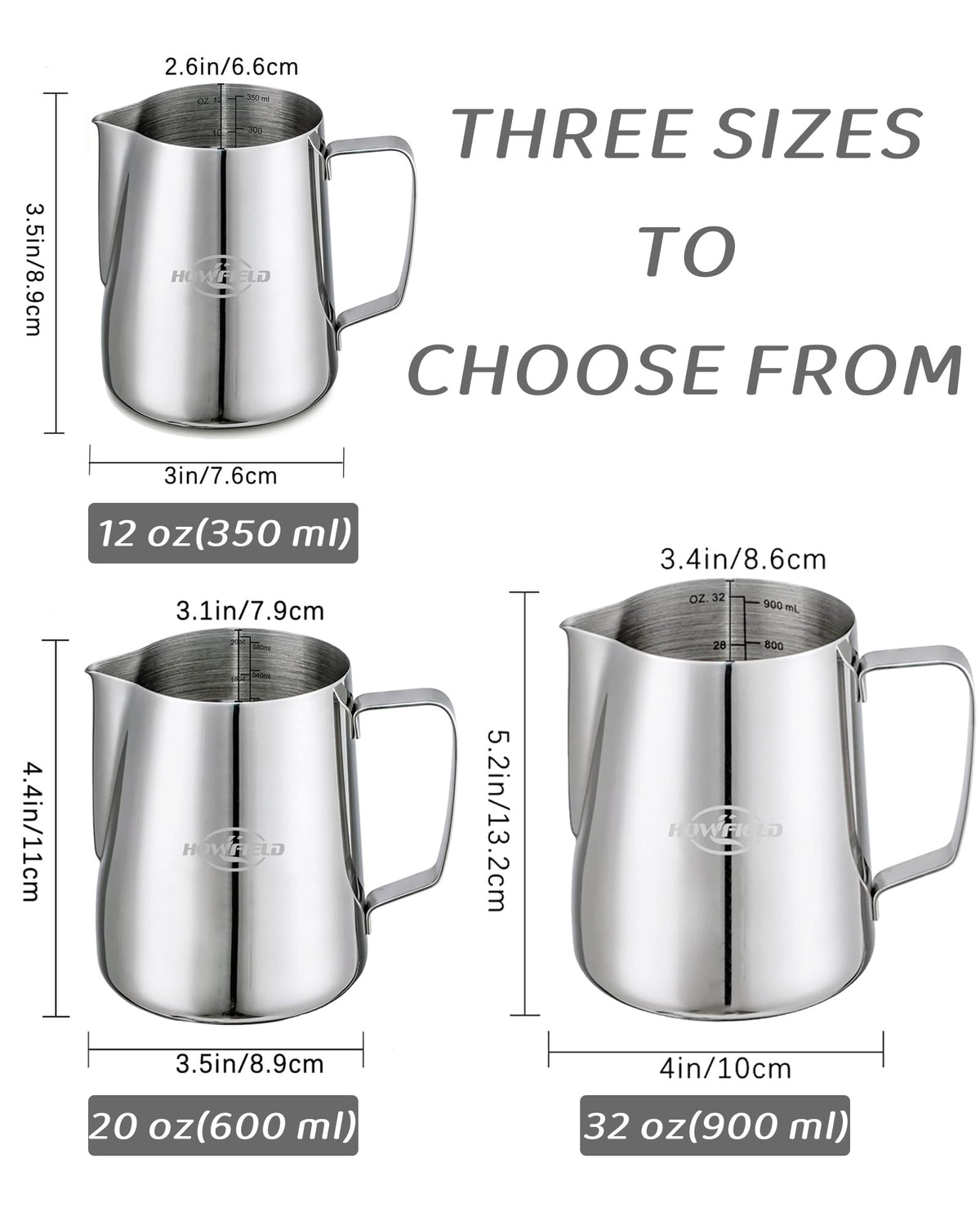 HOWFIELD Milk Frothing Pitcher, Stainless Steel, 32oz