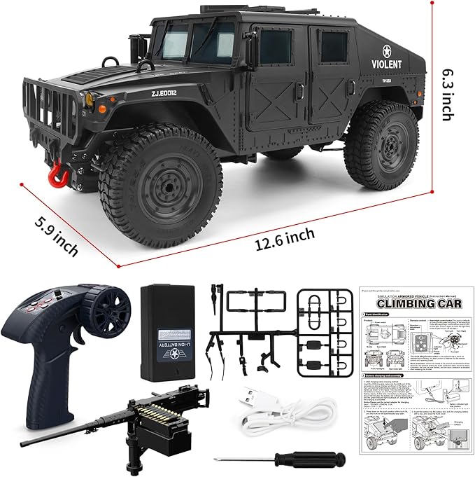1:14 Scale 4WD Off-Road Car RC Crawler Military Truck with Winch Led Light All-Terrain Remote Control Car RTR Hobby Toy Armored Vehicle Gift for Boys Adults