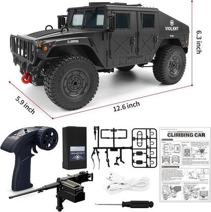 1:14 Scale 4WD Off-Road Car RC Crawler Military Truck with Winch Led Light All-Terrain Remote Control Car RTR Hobby Toy Armored Vehicle Gift for Boys Adults
