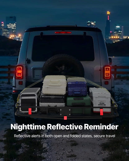 VEVOR 70" x 30" x 6", Hitch Cargo Carrier, 500 lbs Capacity with Nighttime Reflective Reminder, Folding Hitch Mount Cargo Carrier Basket with Hitch Lock for 2" Receiver, Fit for SUVs