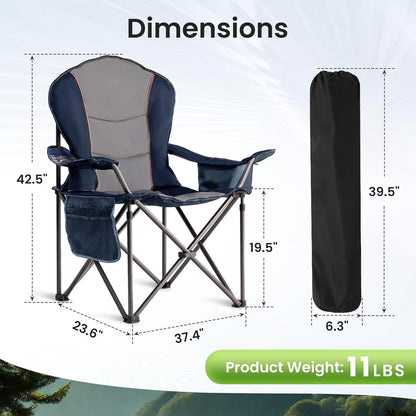 Skiennix Oversized Camping Chair - Heavy Duty Portable Folding Design with Cup Holder & Waterproof Phone Case | Blue & Gray, XL