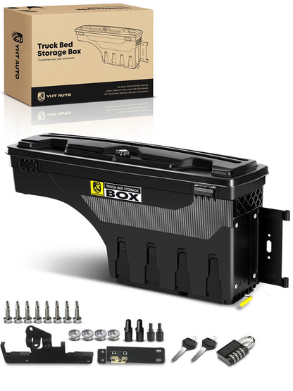 YHTAUTO Truck Bed Storage Tool Box Lockable Compatible with Toyota Tacoma 2005-2023, Passenger Side, 2019-2023 with Storage Box, Swing Waterproof Wheel Well Toolbox