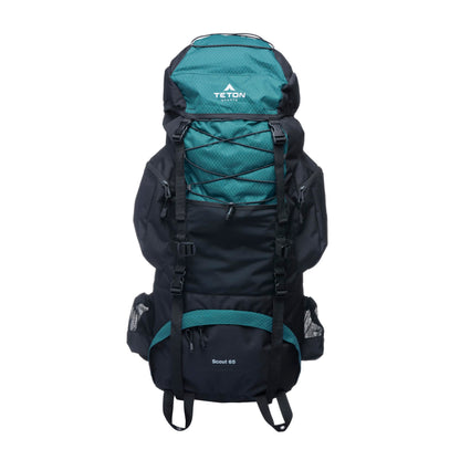 Teton 65L Scout Internal Frame Backpack for Hiking, Camping, Backpacking, Travel, Rain Cover Included, Pacific
