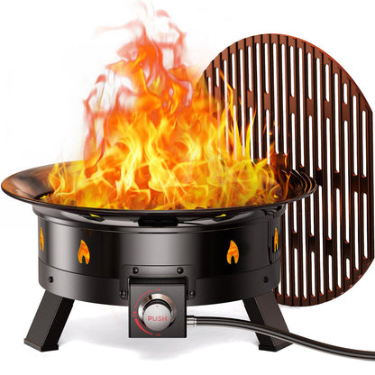 Ciays Propane Fire Pit 24 Inch, Gas Portable Large Fire Pit with Grill Grate, Folding Legs, Hose Hooks, Propane Tank Holder, Cover & Carry Strap, CSA Certified,Portable, 58,000 BTU
