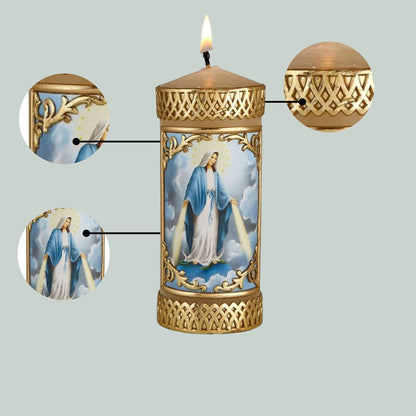 Needzo Hand Crafted Our Lady of Grace Catholic Prayer Candle, Unscented Decorative Candles for Devotional, Religious Gifts for Christian Families, 4.75 Inches