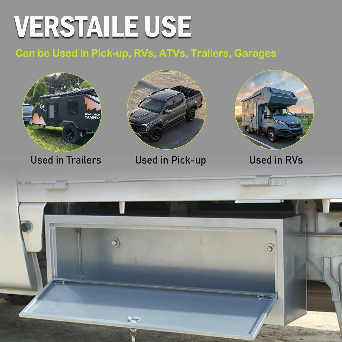 caqeg 18"x 12"x 14" Steel Underbody Truck Tool Box with T-Handle Lock Latch, 18 Inch Heavy Duty Steel Under Body Toolbox for Pick Up Truck RV, Under Mount Tool Box