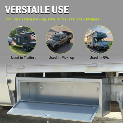 caqeg 18"x 12"x 14" Steel Underbody Truck Tool Box with T-Handle Lock Latch, 18 Inch Heavy Duty Steel Under Body Toolbox for Pick Up Truck RV, Under Mount Tool Box