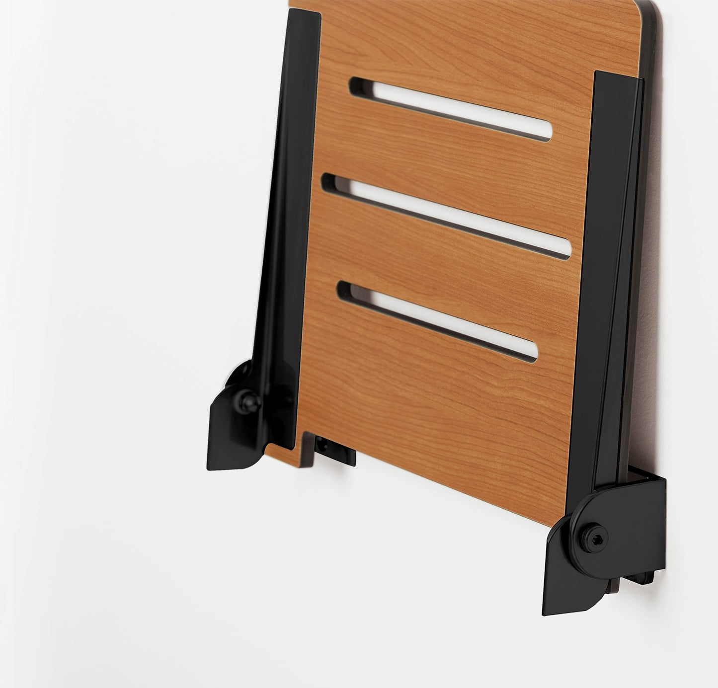 Seachrome 18 inch Silhouette Slimline Folding Wall Mount Shower Bench Seat, Teak Seat with Matte Black Frame