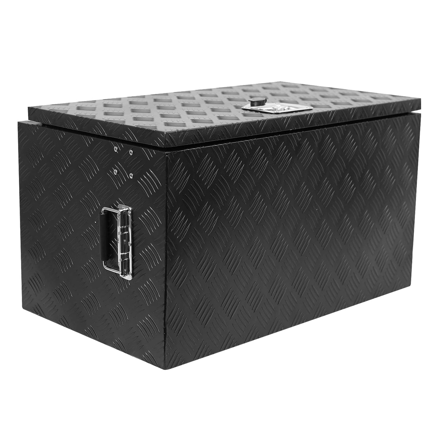 GarveeTech 30 in Heavy Duty Aluminum Stripes Plated Tool Box Pick Up Truck Bed Rv Trailer Toolbox Diamond Plate Underbody Box Waterproof Square Storage Organizer With Side Handle, Lock & Keys