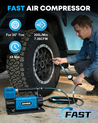 Kohree 12V Air Compressor, 7.06 CFM Fast Tire Inflator, Heavy Duty Tire Pump with Max 150 PSI for Offroad Truck, RV, 4x4 Vehicles