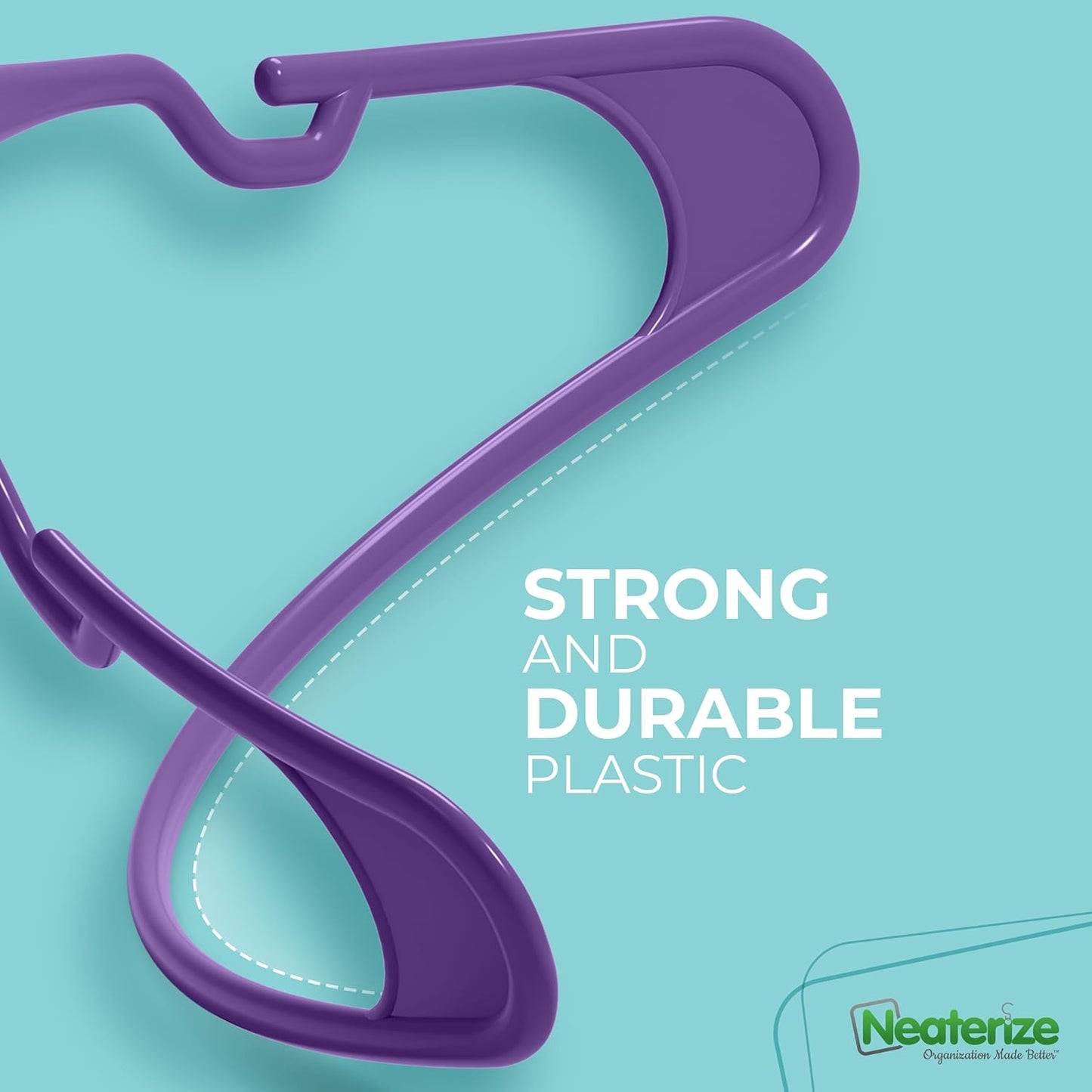 Neaterize Plastic Clothes Hangers - 50 Pack Space-Saving Adult Coat Hangers | Purple Color