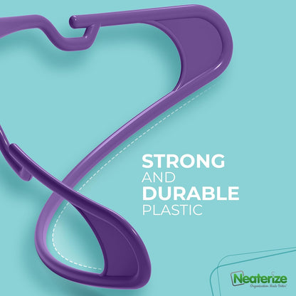 Neaterize Plastic Clothes Hangers - 50 Pack Space-Saving Adult Coat Hangers | Purple Color