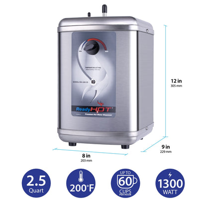 Ready Hot 40-RH-200-SS Instant Hot Water Dispenser System, 2.5 Quarts Manual Dial Tank Only, Stainless Steel