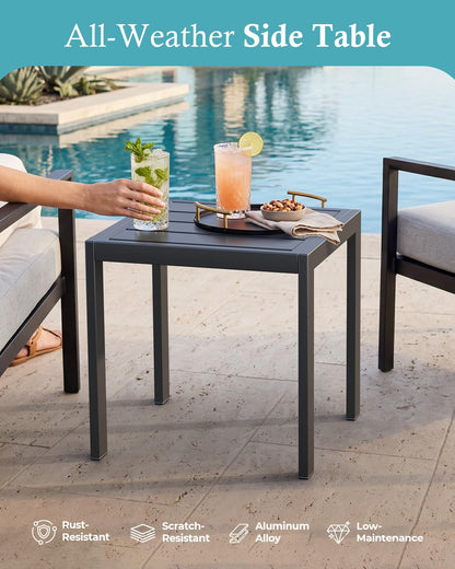 Ciokea Aluminum Foldable Lounge Chairs Set of 4 with 3 Outdoor Aluminum Side Table, Perfect Match, Suitable for Courtyard, Balcony, Lawn and Other Scenes, Khaki