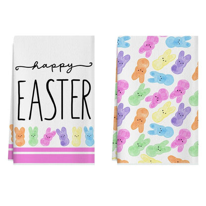 XCHI Happy Easter Colorful Cute Bunny Rabbits Easter Kitchen Towels Dish Towels 18x26 Inch Home Decorations Hand Towels Set of 2 Drying Dishcloth