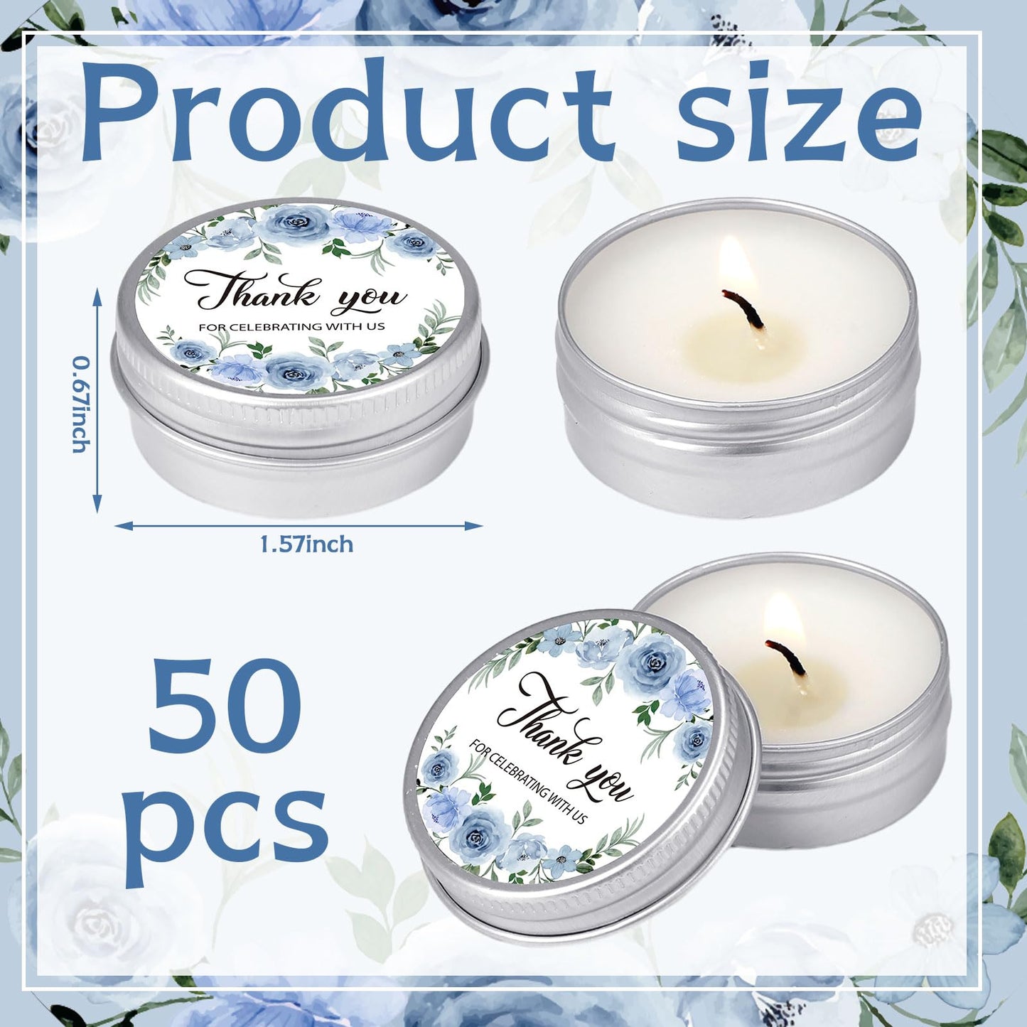 MTLEE 50 Pcs Wedding Candles Gift Favors for Guests 1 Oz Lavender Scented Soy Wax Aromatherapy Candle Favors for Bridal Shower Rustic Wedding Party Guests(Blue Flowers)