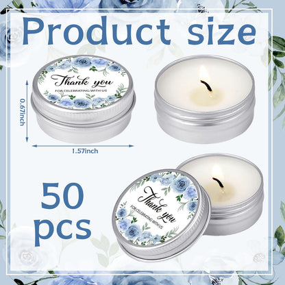 MTLEE 50 Pcs Wedding Candles Gift Favors for Guests 1 Oz Lavender Scented Soy Wax Aromatherapy Candle Favors for Bridal Shower Rustic Wedding Party Guests(Blue Flowers)