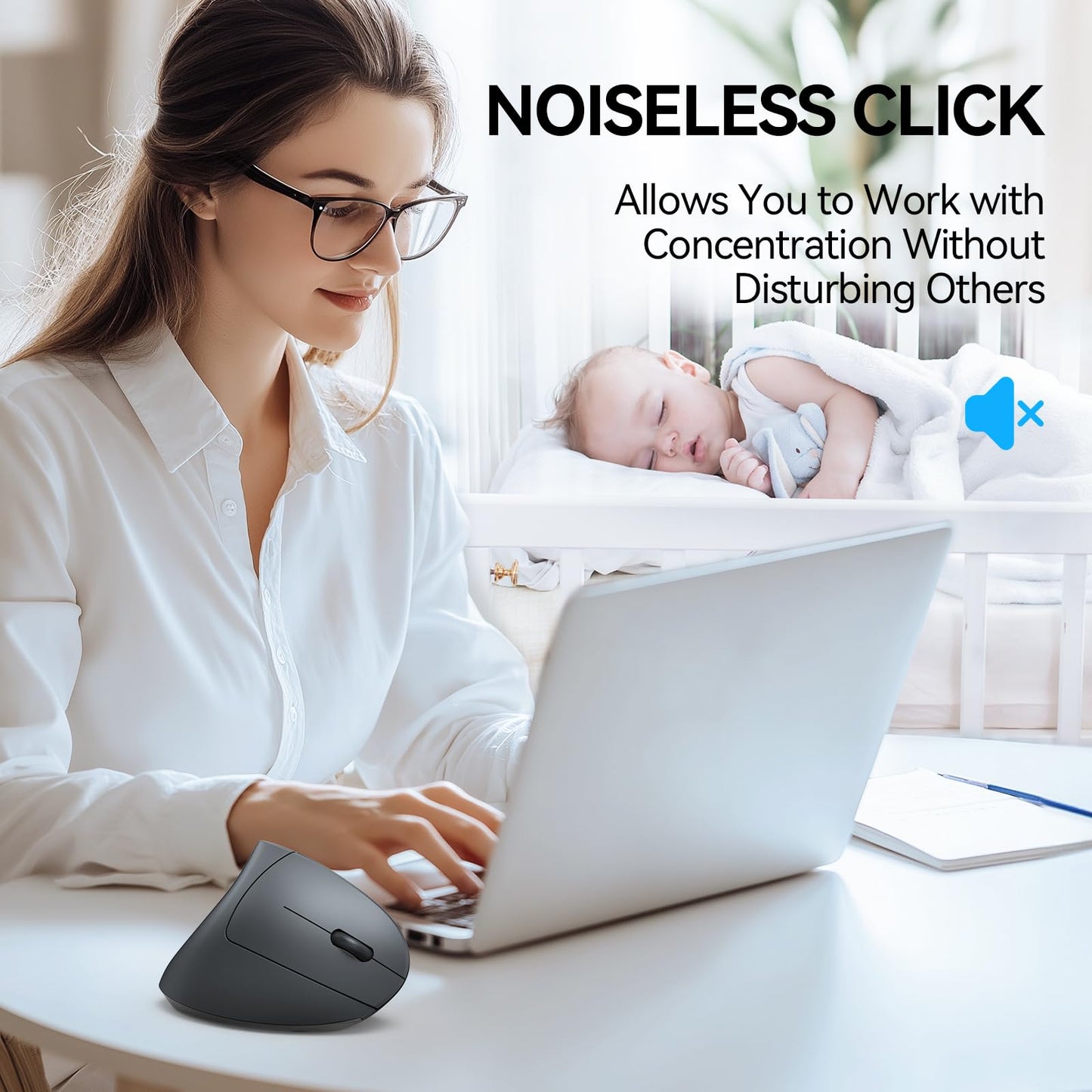 TECKNET Ergonomic Mouse, Wireless Bluetooth Vertical Mouse, 4800 DPI Optical Tracking, 6 Adjustable DPI, Quiet Clicks, 2.4GHz with USB A Receiver, 12 Months Battery, 6 Buttons, Wide Compatibility
