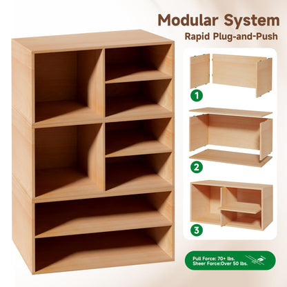 WHOOSPEREH 3 Cube Organizer Bookcase, Expandable Storage Shelves, Wooden Open Shelving Unit Book Shelf for Living Room, Office, Bedroom, Mid-Century Style Wood Furniture, Beech Color (1 Set)