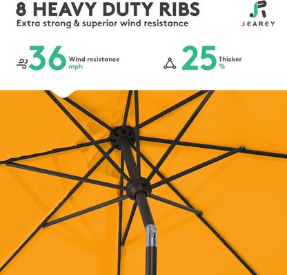JEAREY 9FT Outdoor Patio Umbrella - UV Protection & Waterproof with Push Button Tilt | Sun Orange