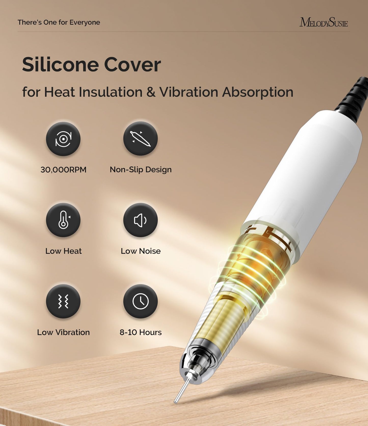 MelodySusie Professional Clip-on Nail Drill with Silicone Heat-Resistant Anti-Vibration Handle, SC300I Rechargeable 30,000RPM Cordless Nail E File Kit for Home and Salon Use