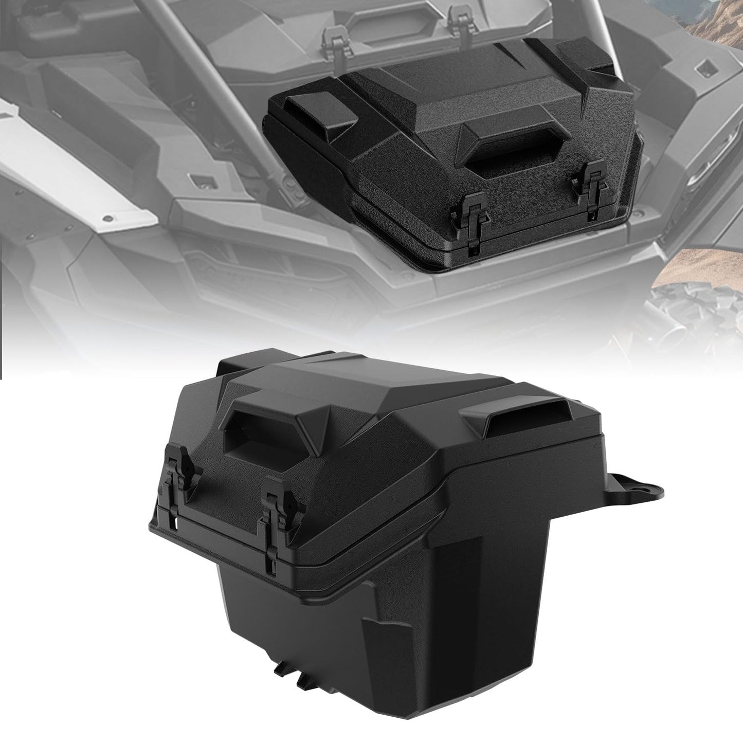 HugeUTV 55QT Rear Cargo Box for Polaris RZR XP 1000/ XP 4 1000 2024/2025/2026 Accessories, Storage UTV Rear Bed Box Polypropylene with Two Lockable Latches