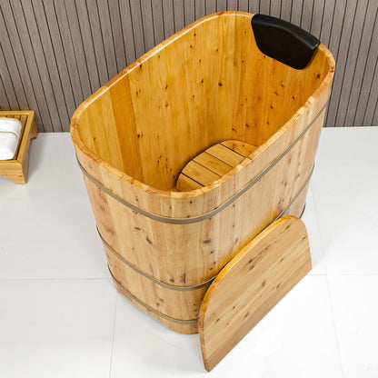With Lid Japanese Soaking Tub Handcrafted Cedar Freestanding Wooden Bathtub Deep Soaking Tub Small Bathroom Tub Space Saving and Easy to Move STB03901 34” Hot Tub
