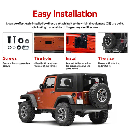 TIOYAR Adjustable Spare Tire Lift Compatible with 2007-2017 Jeep Wrangler JK JKU Unlimited Heavy Duty Spare Tire Carrier up to 43 inches Spare Wheel Holder Rack Mount Relocation