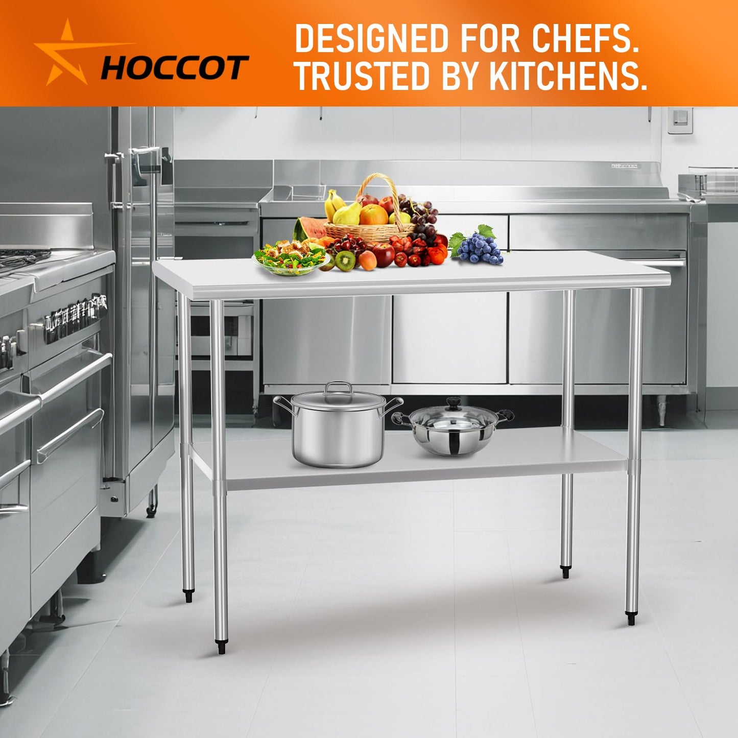 Stainless Steel Table for Food Prep & Work 24 x 48 inches Utility Table with Adjustable Undershelf, Commercial Workstation in Kitchen, Garage, Outdoor BBQ