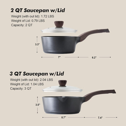 SENSARTE Nonstick Saucepan Set - 2.0 & 3.0 Quart Cooking Pots with Lid | Induction Compatible, Easy to Clean, PFOA Free