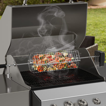 Charkettle Rotisserie Ring Kit and Stainless Steel Round Tumble Rotisserie Grill Basket